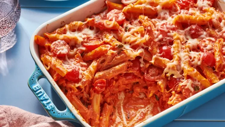Simple and Delicious Creamy Pasta Bake with Cherry Tomatoes and Basil Recipe for Beginners